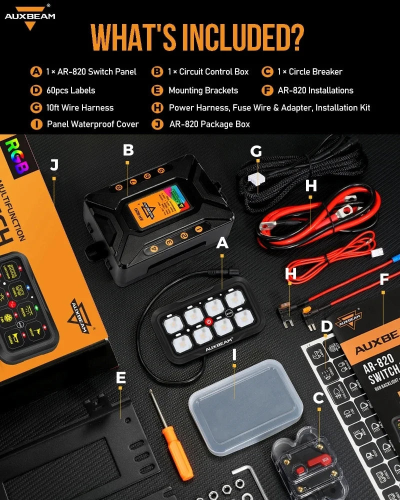 AUXBEAM AR-820 8 Gangs RGB Switch Panel bluetooth Mobile APP Control Memory Function DIY LEDs Electronic On-Off Control Panel