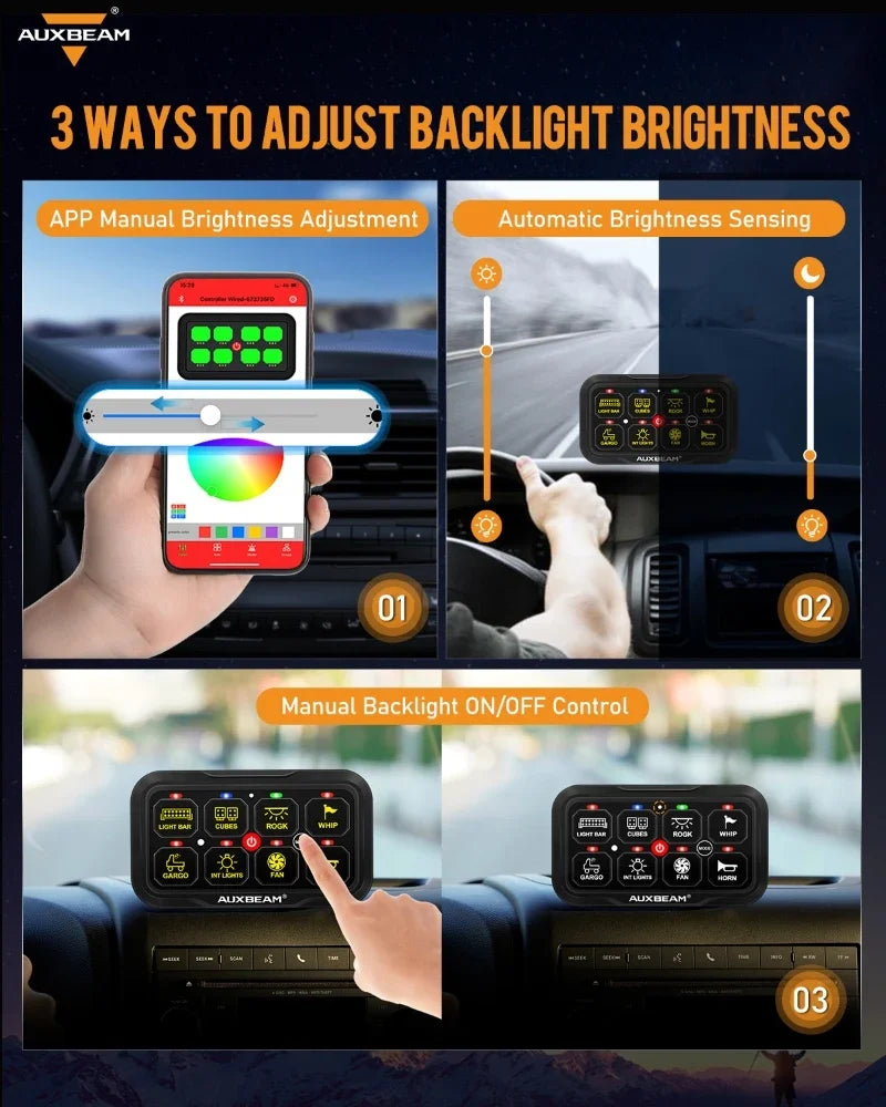 AUXBEAM AR-820 8 Gangs RGB Switch Panel bluetooth Mobile APP Control Memory Function DIY LEDs Electronic On-Off Control Panel