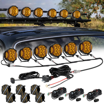 AUXBEAM 6Pcs V-ULTRA SERIES 5inch 172W 20400LM LED Driving Lights with SIDE SHOOTER Black Cover Amber DRL Spot Work Light Pod