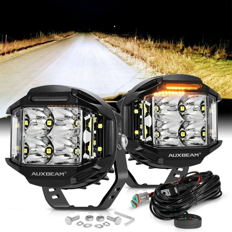 4 Inch LED Work Light 92W Spot Flood Combo Work Spotlights Pod with Amber DRL For Truck SUV 4WD ATV AUXBEAM