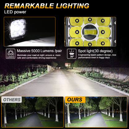 AUXBEAM 5 inch LED Work Light 50W Headlight Driving Lamp 6500K Offroad Led Spot Lamp IP67 Waterproof for Truck SUV 4WD ATV