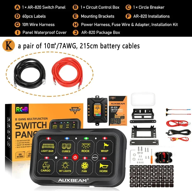 AUXBEAM AR-820 8 Gangs RGB Switch Panel bluetooth Mobile APP Control Memory Function DIY LEDs Electronic On-Off Control Panel