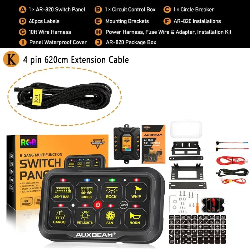 AUXBEAM AR-820 8 Gangs RGB Switch Panel bluetooth Mobile APP Control Memory Function DIY LEDs Electronic On-Off Control Panel