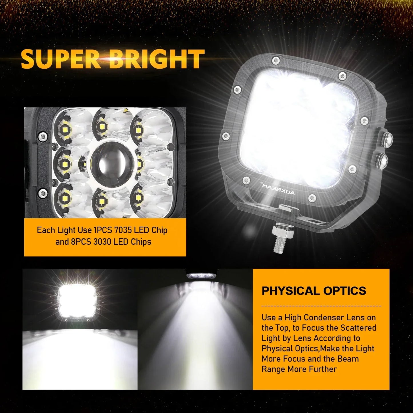 AUXBEAM 5 inch LED Work Light 50W Headlight Driving Lamp 6500K Offroad Led Spot Lamp IP67 Waterproof for Truck SUV 4WD ATV