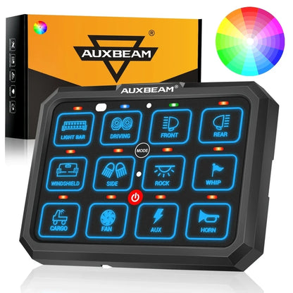 AUXBEAM 12 Gangs RGB LED Switch Panel Upgraded bluetooth APP & Remote Control TOGGLE/ MOMENTARY/ PULSED MODE AC-1200 RB120