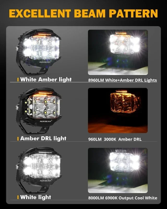 4 Inch LED Work Light 92W Spot Flood Combo Work Spotlights Pod with Amber DRL For Truck SUV 4WD ATV AUXBEAM