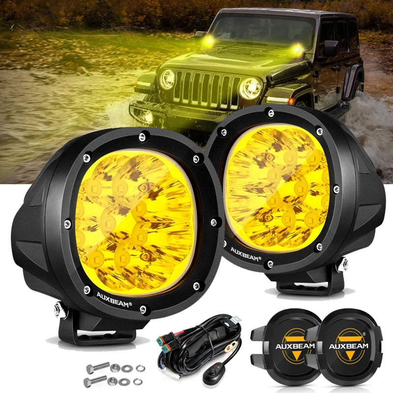 AUXBEAM 4 Inch Led Work Light Amber/White Spot Beam Light for Truck Pickup Offroad